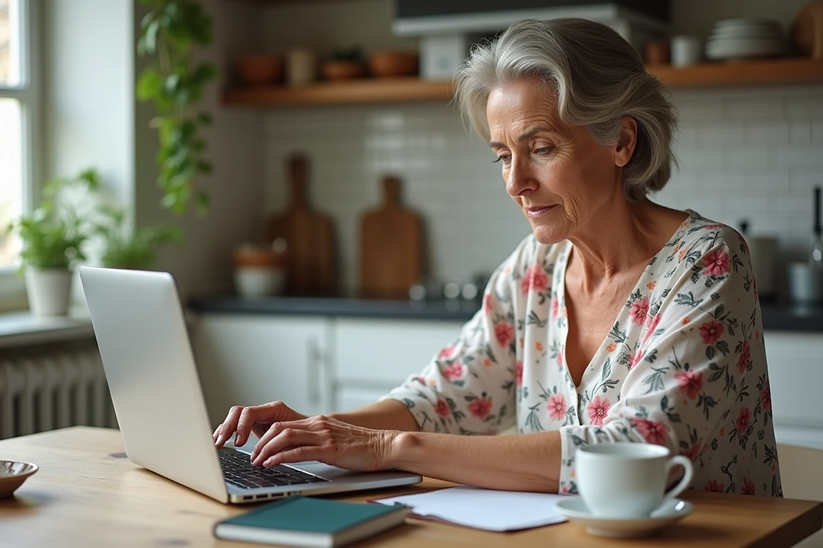 Femme utilisant le site Ameli pour contacter la CPAM de Lyon afin de déclarer une carte Vitale perdue