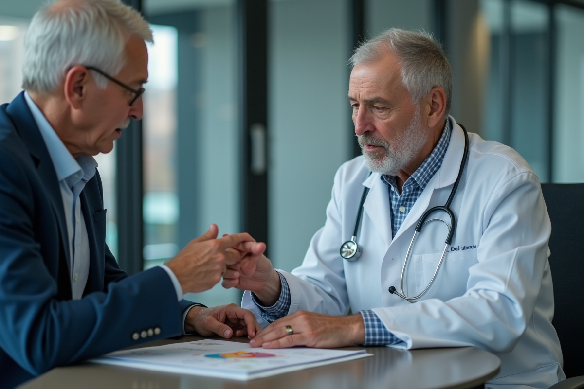 Médecin montrant un diagramme du système nerveux à un patient âgé