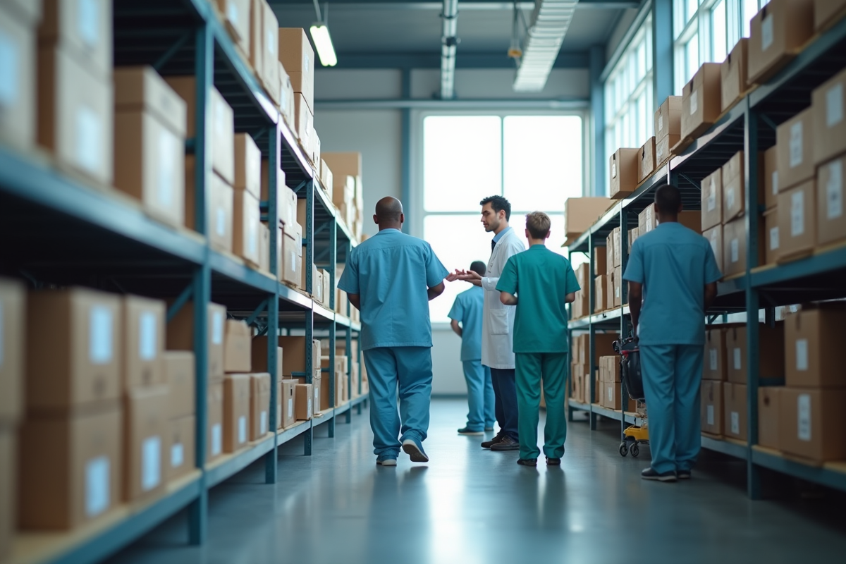 Professionnels de santé organisant du matériel médical lumineux