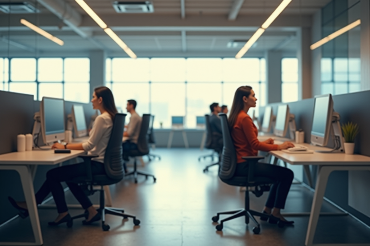 Espace de bureau ouvert avec équipe diversifiée au travail