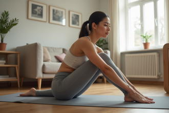Femme faisant des exercices postnatals doux à la maison