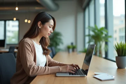 Femme professionnelle travaillant sur son ordinateur en bureau