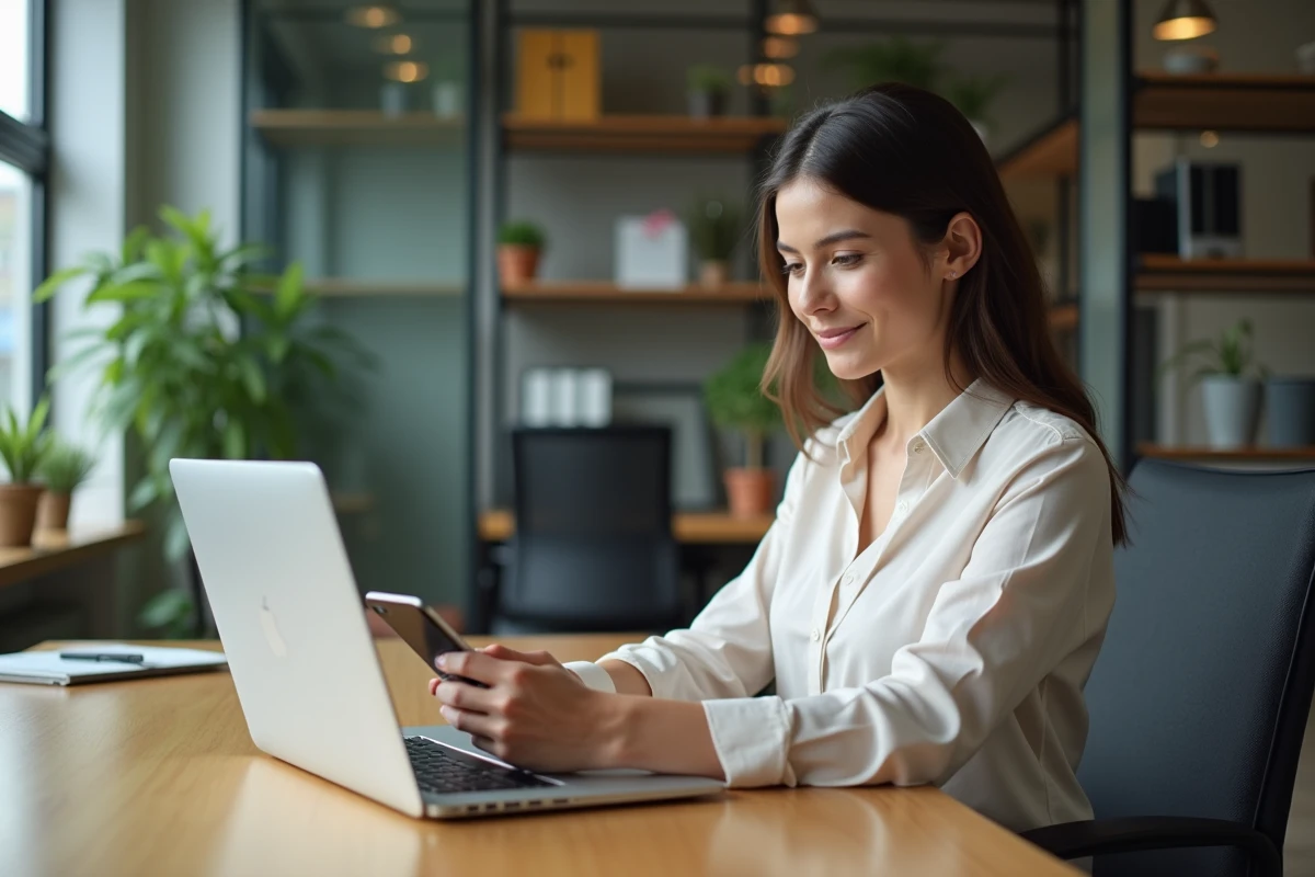 Femme en bureau moderne consultante son calendrier