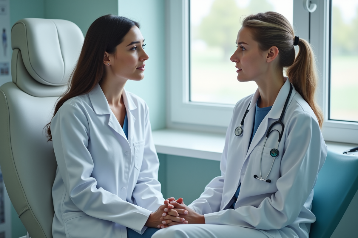 Jeune femme en consultation dans une clinique lumineuse