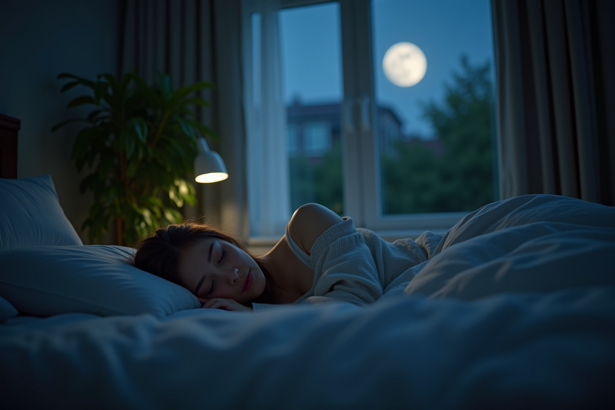 Jeune femme dormant paisiblement dans une chambre moderne