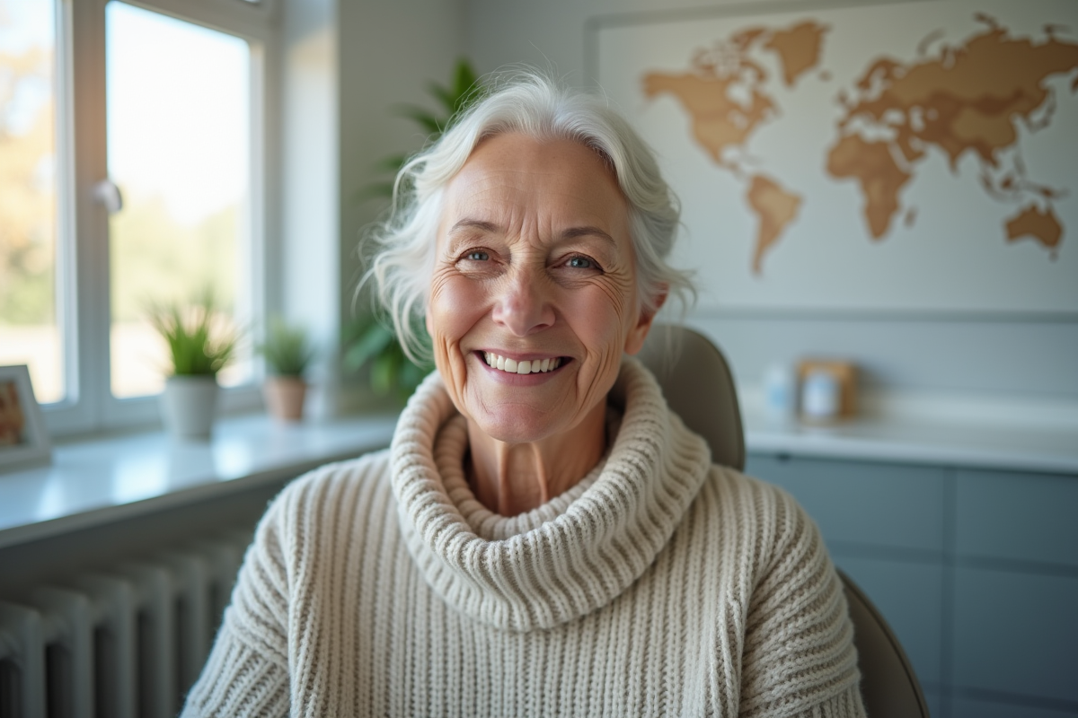 Femme senior souriante dans un cabinet dentaire