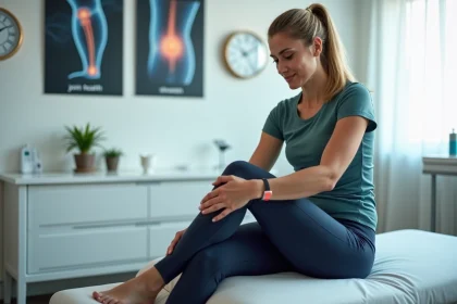 Femme sportive touchant son genou en clinique orthopedique