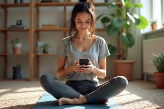 Jeune femme en yoga à la maison en détente