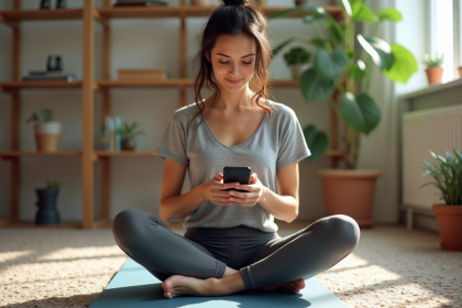 Jeune femme en yoga à la maison en détente