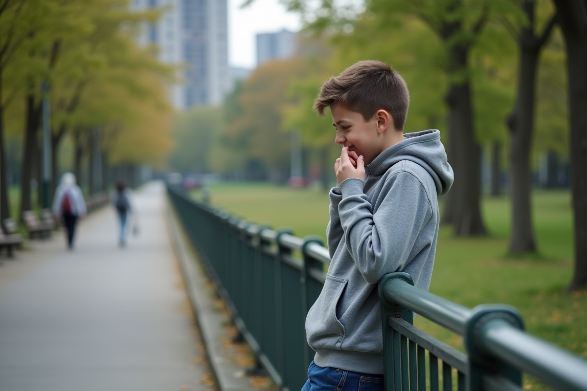 Adolescent dans un parc urbain en pause lors d