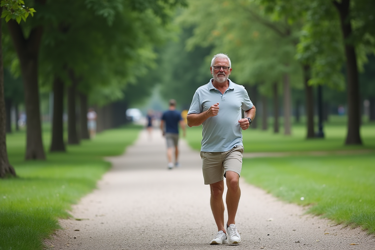 Homme faisant un exercice de mollet dans un parc vert