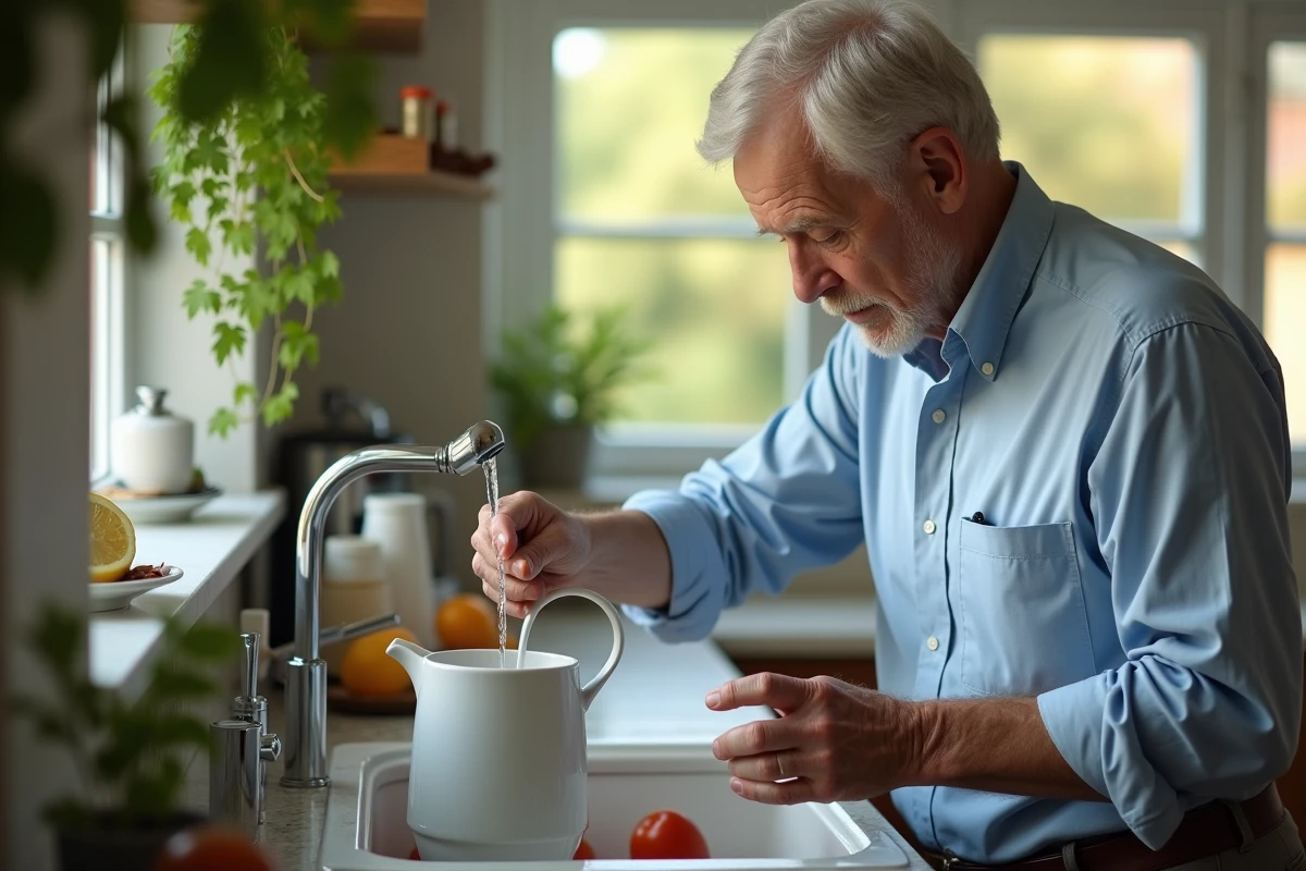 Homme remplissant un grand verre d
