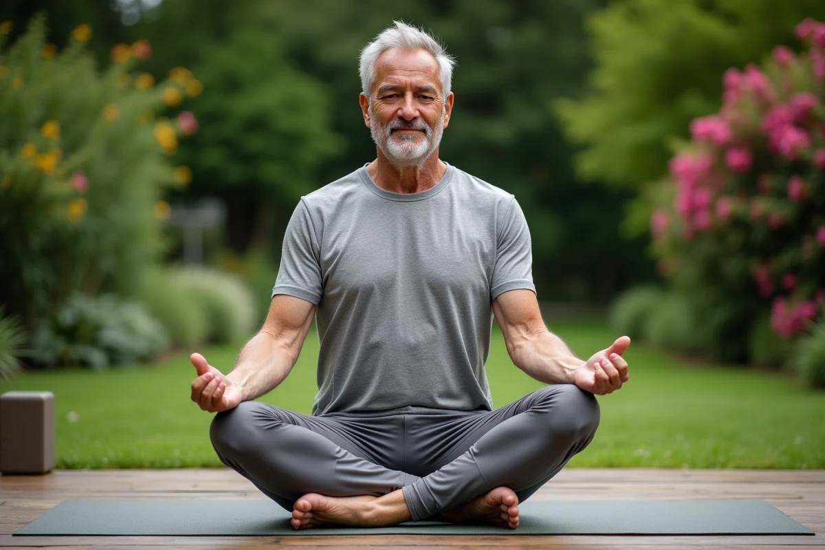 Homme pratiquant le yoga dans un jardin paisible