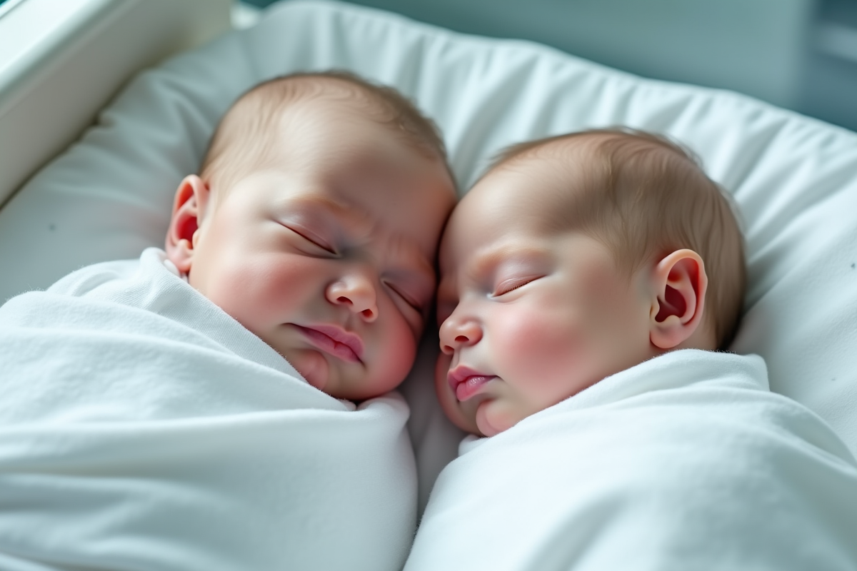 Jumeaux identiques dormant dans un lit d