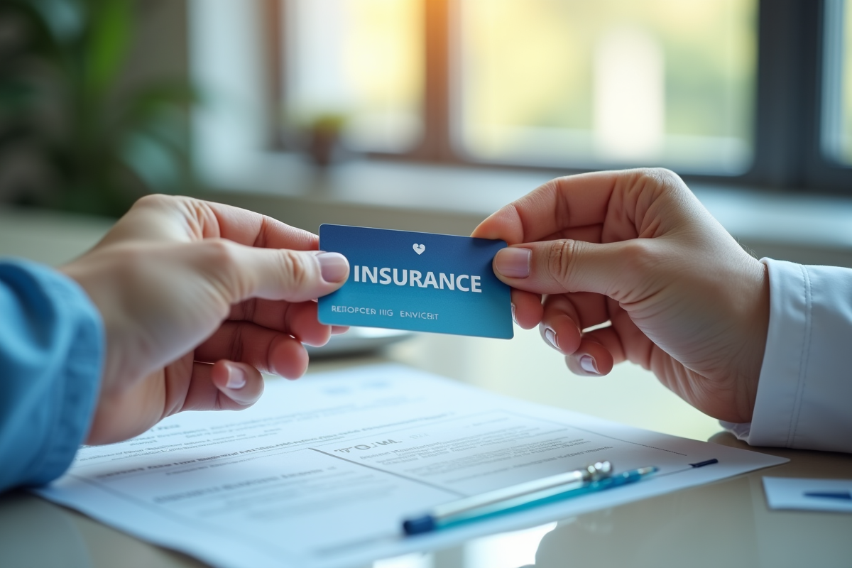 Main de médecin remettant une carte santé au patient