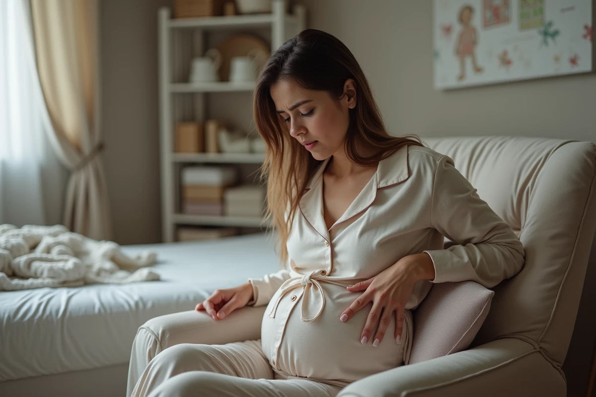 Maman en pyjama s installant dans une chambre cosy