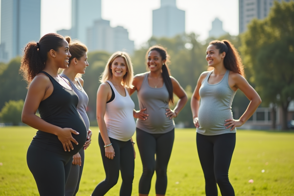Jeunes mamans faisant du sport en extérieur dans un parc
