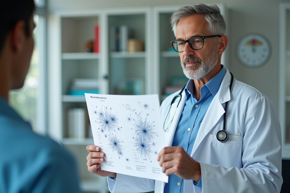 Médecin expliquant un diagramme de mycoplasme en cabinet médical