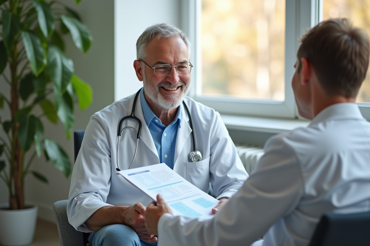 Patient souriant discutant avec un médecin sur une thérapie stem