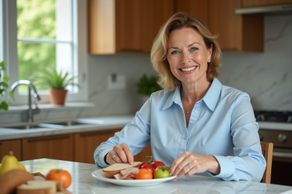 Femme d'âge moyen préparant un petit déjeuner sain à la maison