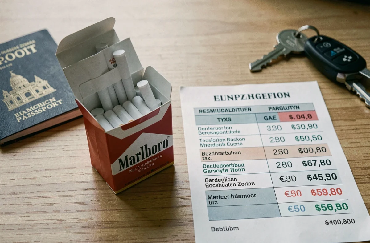 Cartouche de cigarettes Marlboro avec tableau comparatif des prix du tabac en Allemagne