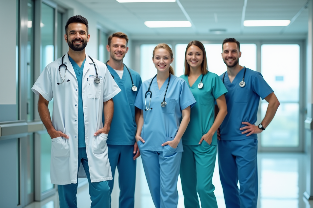 Groupe de professionnels de santé dans un hôpital moderne