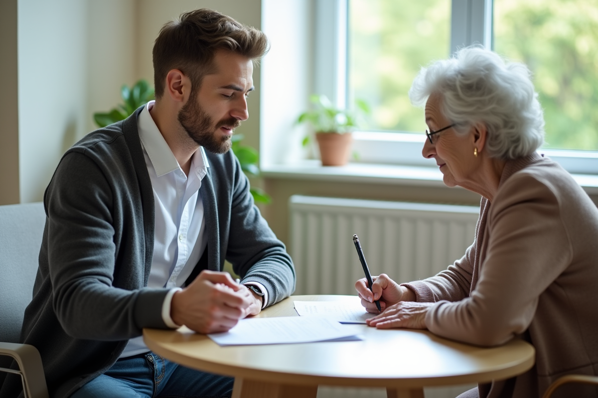 Jeune psychologue observant un patient âgé lors d