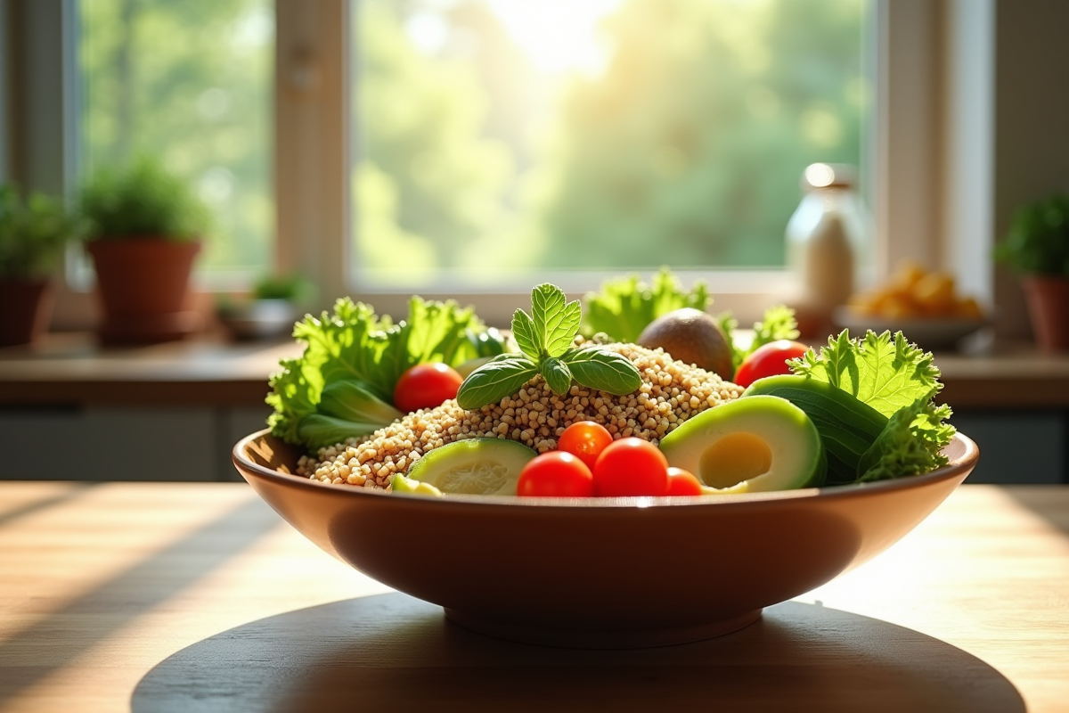 Salade colorée avec légumes frais et quinoa pour une alimentation saine